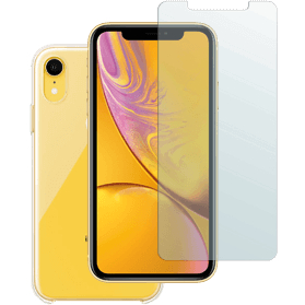 iPhone XR screenprotector gehard glas + hard hoesje transparant