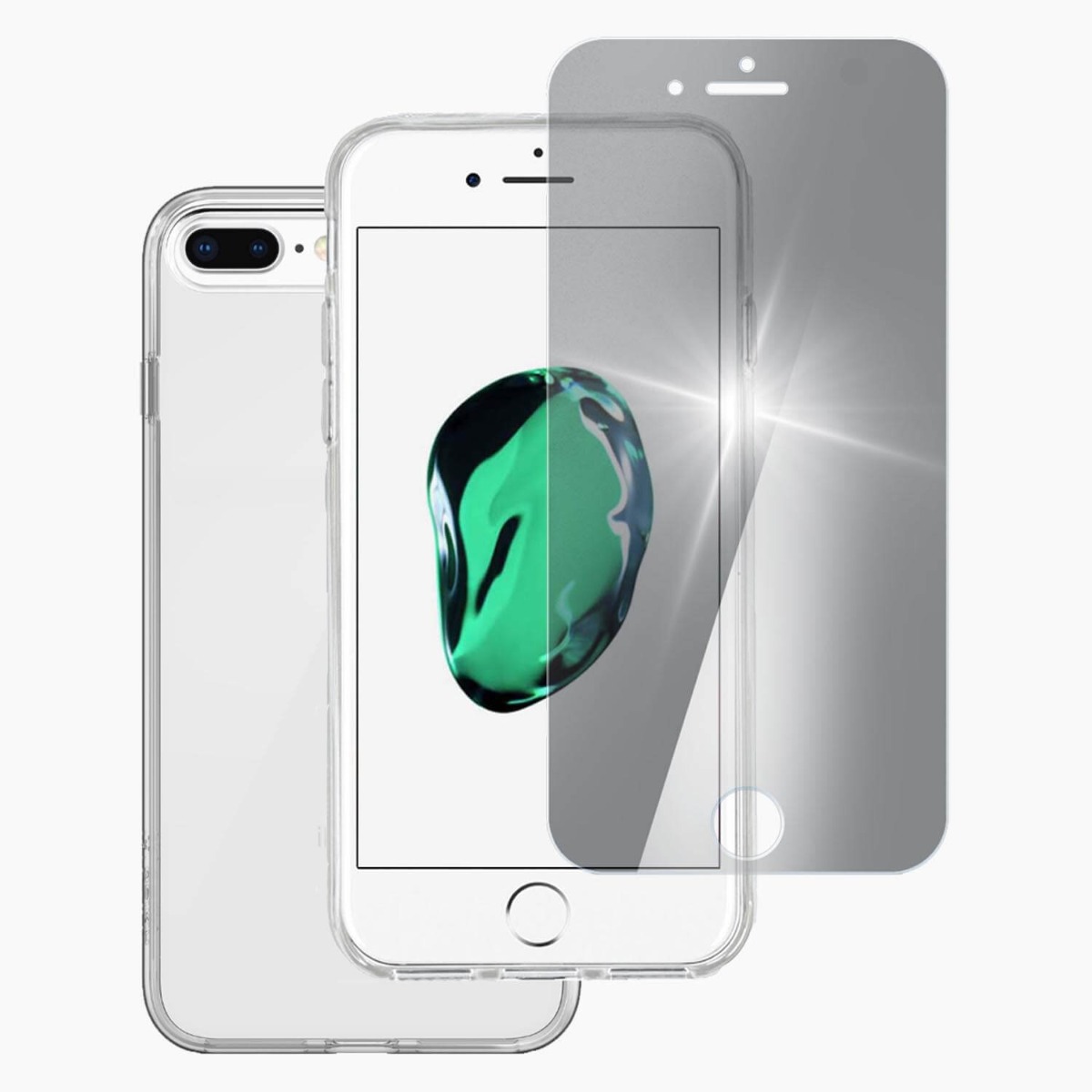 iPhone 7-8 Plus screenprotector gehard glas + hard hoesje transparant