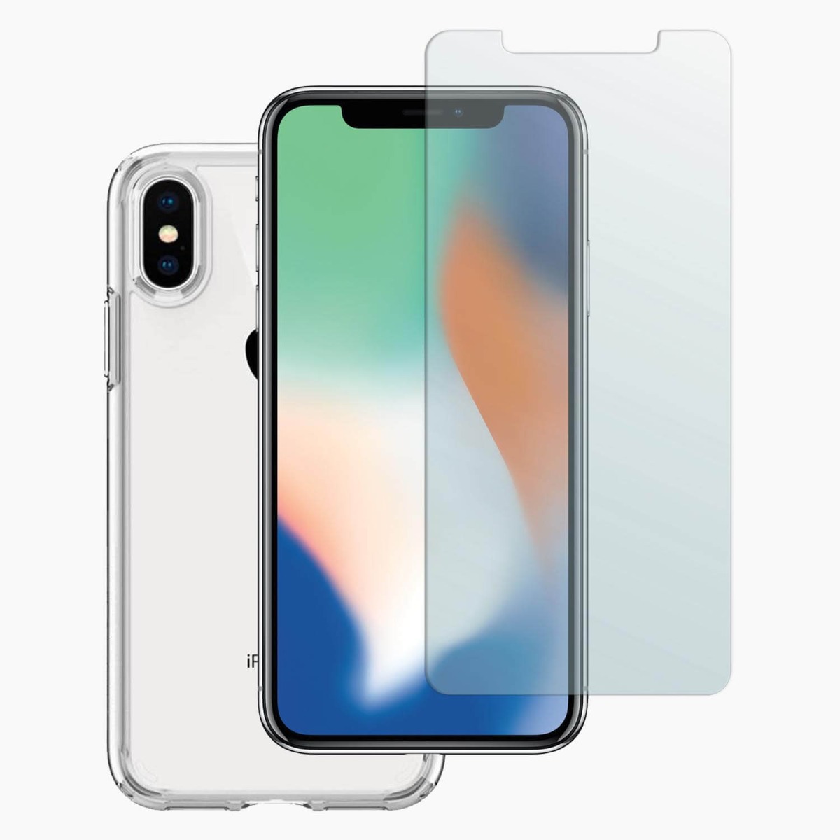 iPhone X-XS screenprotector gehard glas + hard hoesje transparant