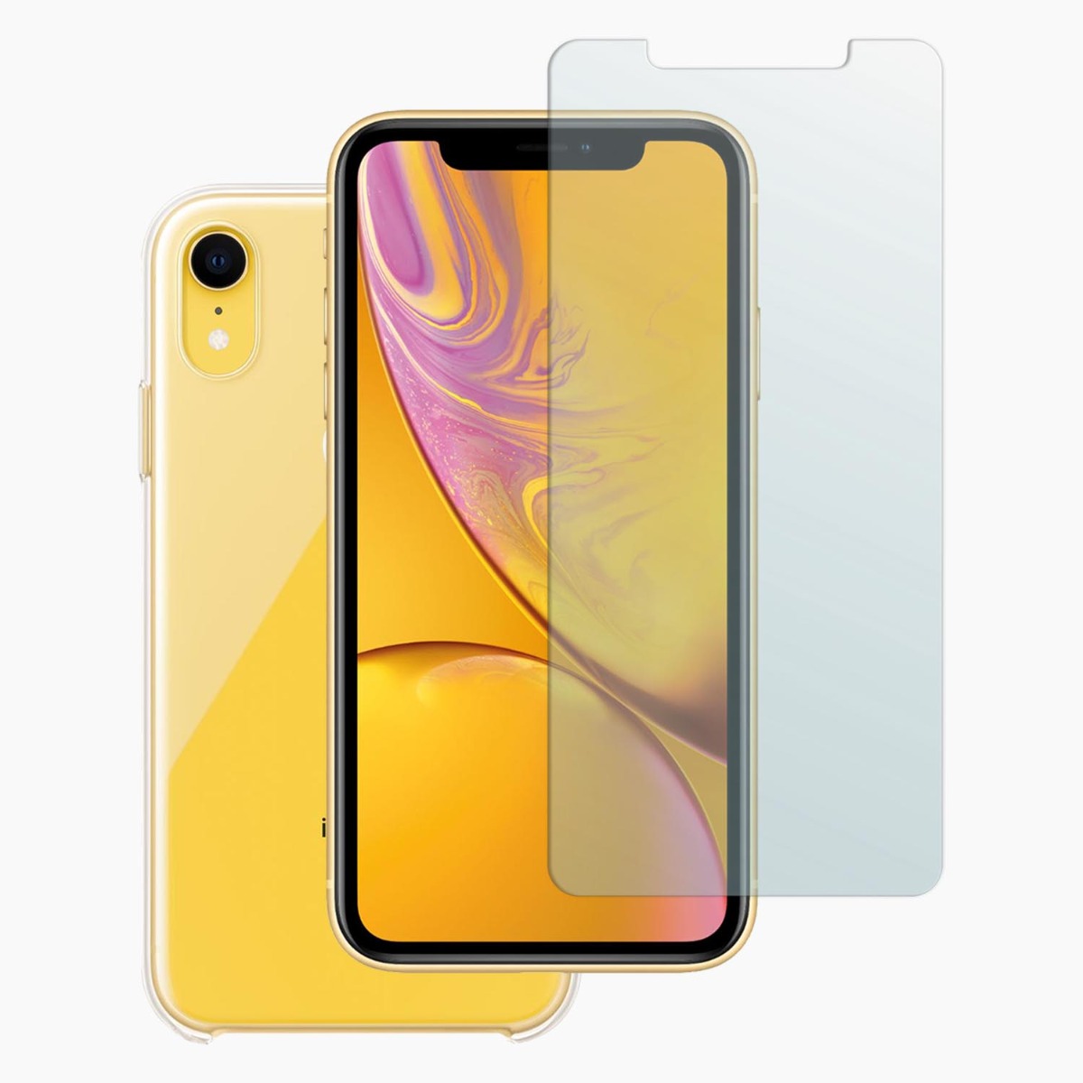 iPhone XR screenprotector gehard glas + hard hoesje transparant